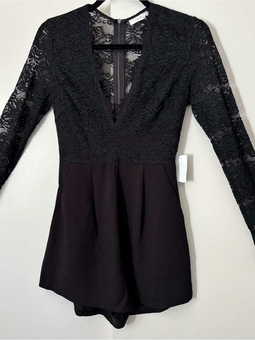 Lush Black Lace Long-Sleeve V-Neck Romper Dress NEW W/Tags